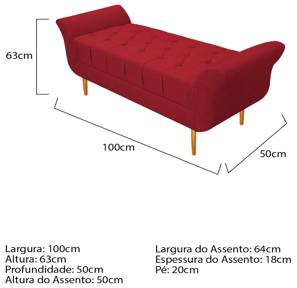 Recamier Estofado Ari 100 cm Solteiro Suede Vermelho - ADJ Decor