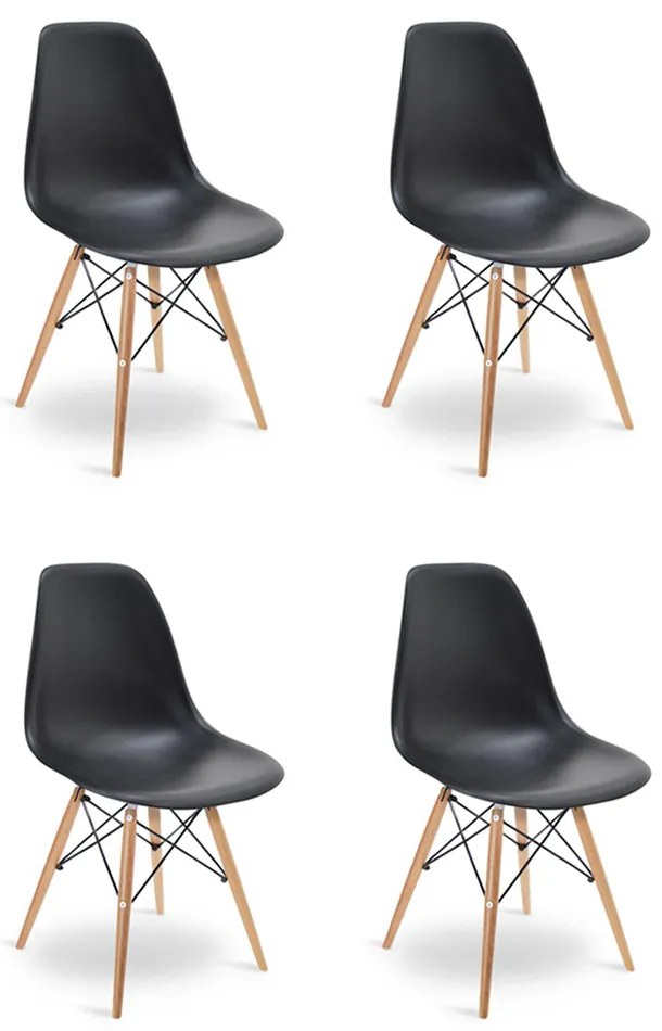 Cadeira para Sala de Jantar Kit4 Eiffel Eames Preto Base Madeira R02 - D'Rossi