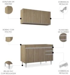 Armário Cozinha e Balcão Para Pia 120cm Michigan Castanho   - Lumil