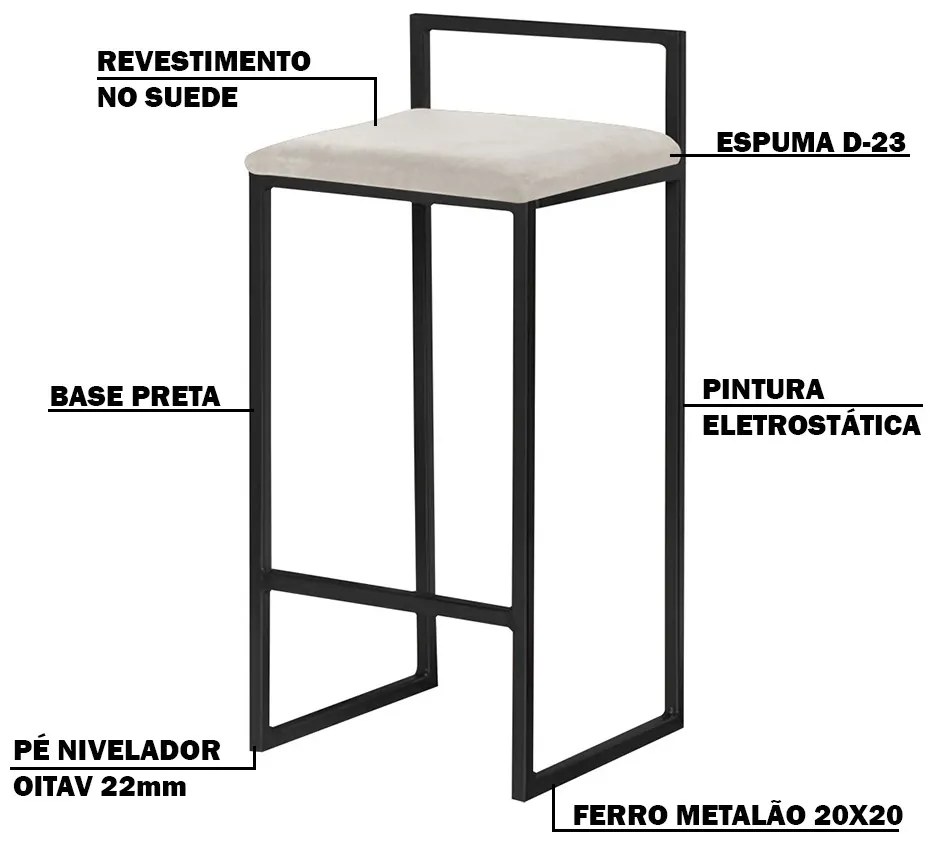 Banqueta Decorativa Jasmine Base Preto Suede Bege G41 - Gran Belo