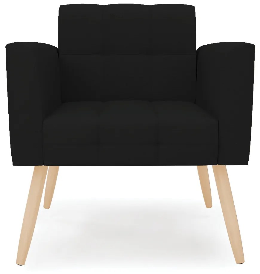Poltrona Elisa Linho Pés Palito Natural D03 - D'Rossi - A79 Preto