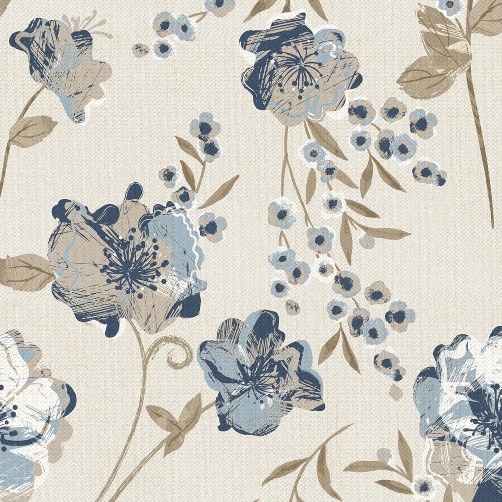 Papel de Parede Floral Azul Marrom e Bege 0.52m x 3.00m