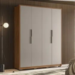 Guarda Roupa Casal 180cm 4 Portas Atren D02 Nogueira/Nude - Mpozenato