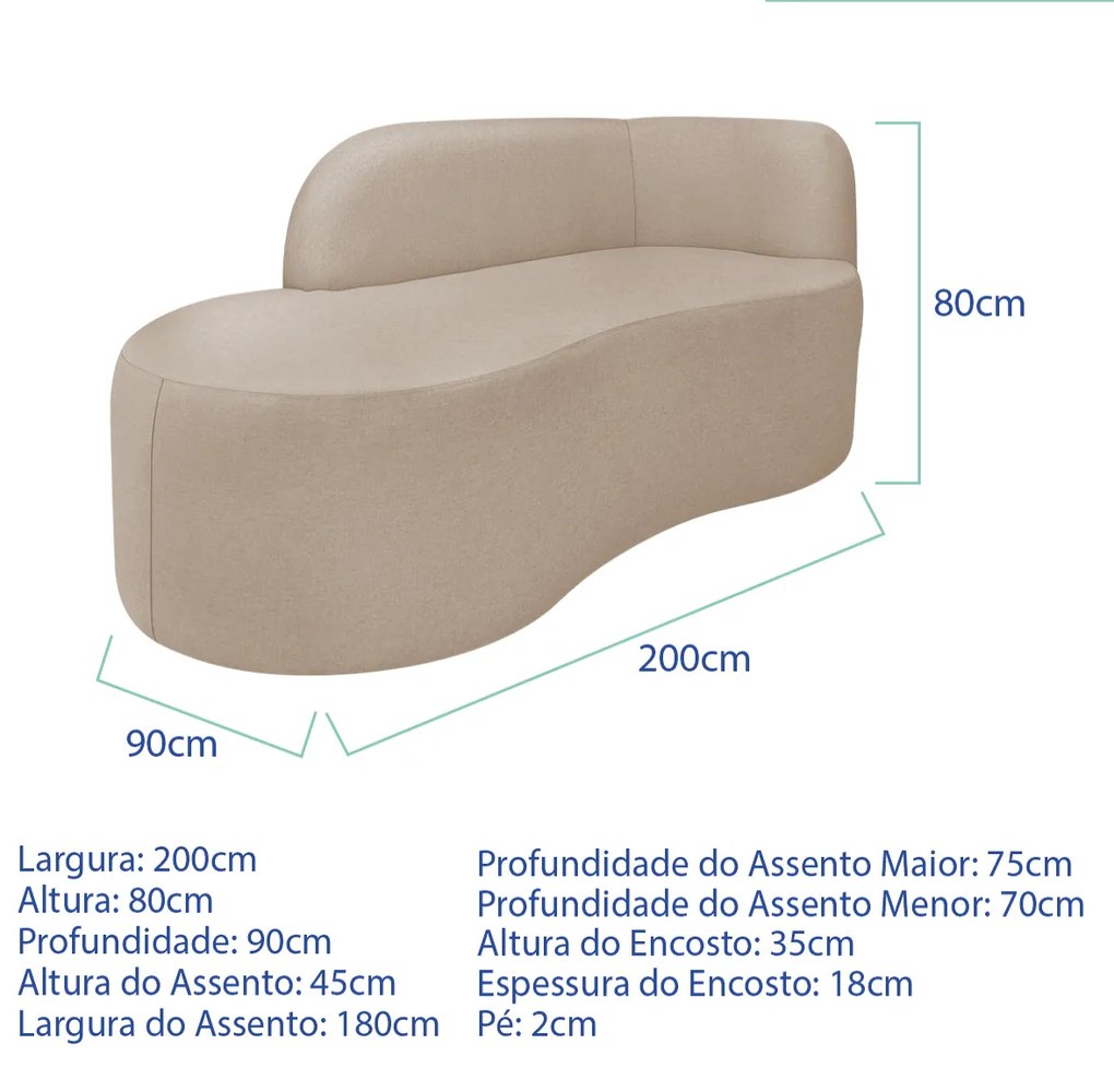 Divã Recamier Orgânico Tokyo 200cm Lado Esquerdo Linho - ADJ Decor