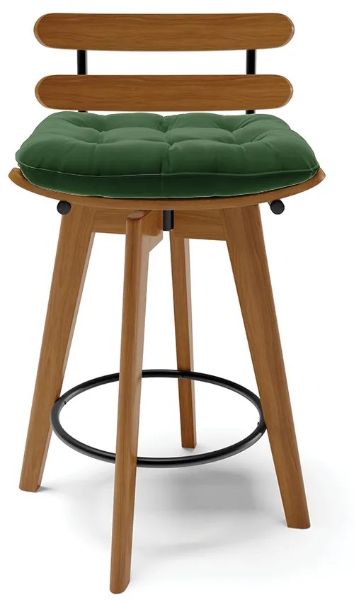 Kit 02 Banquetas Giratória Costela Suede Verde Base Madeira MA70 - D'Rossi
