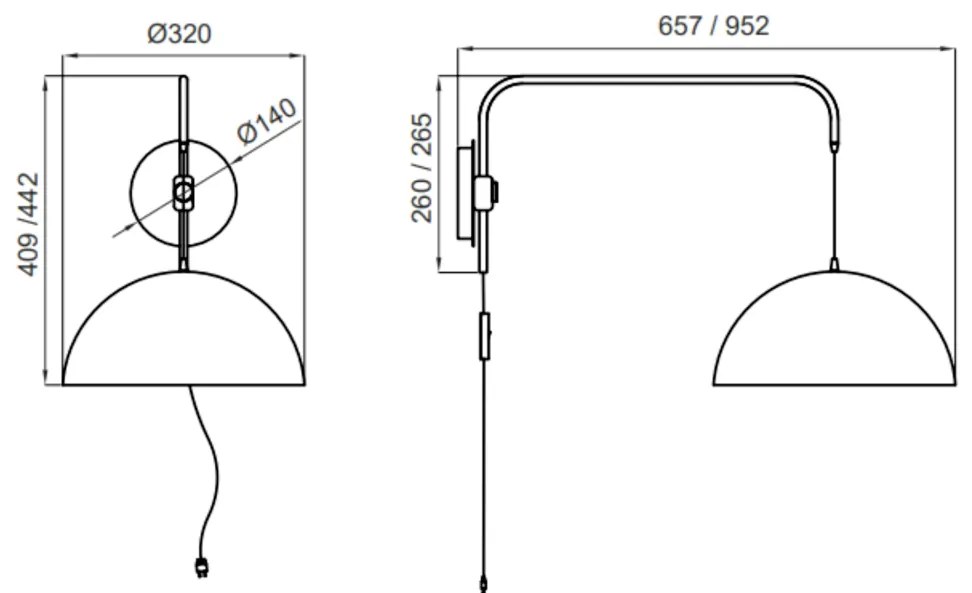 Arandela Yoná 32X95,2X44,2Cm 1Xe27 Braço Haste E Cúpula Alumínio - Usi... (FN-F - Fendi Fosco)