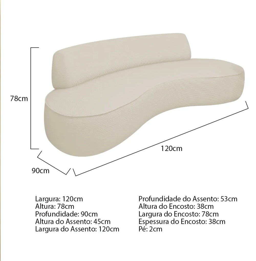 Sofá Curvo 120cm 2 Lugares e 1 Poltrona Amsterdã Bouclé - ADJ Decor