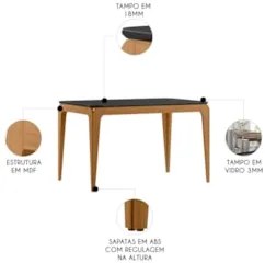Mesa de Jantar Retangular 120cm 4 Lugares Yuma Ypê/Preto N02 - Mpozena