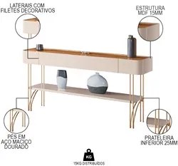 Aparador Para Sala de Estar Pés de Aço Gianni H01 Off White/Cinamomo -