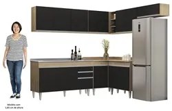 Armário de Cozinha Modulado de Canto 7 Peças CP24 com Pia Inox Castanh