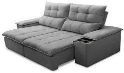 Sofá Retrátil 3 Lugares com Porta Copo 210cm Malta F05 Veludo Cinza -