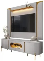 Painel TV 75 Pol Marina e Rack Com LED 180cm Ricky Off/Naturalle B02 -