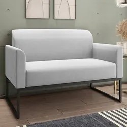 Poltrona Namoradeira 2 Lugares Base Industrial Preta Maressa A05 Linho