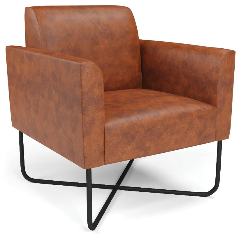 Poltrona Sala Decorativa Marisa Base Aço Industrial X Preto Sintético PU D03 - D'Rossi - Nozes