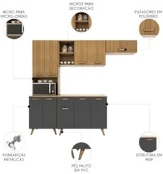 Cozinha Compacta Amélia Freijó UV/Ripado/Grafite Acetinado Z44 - Mpoze