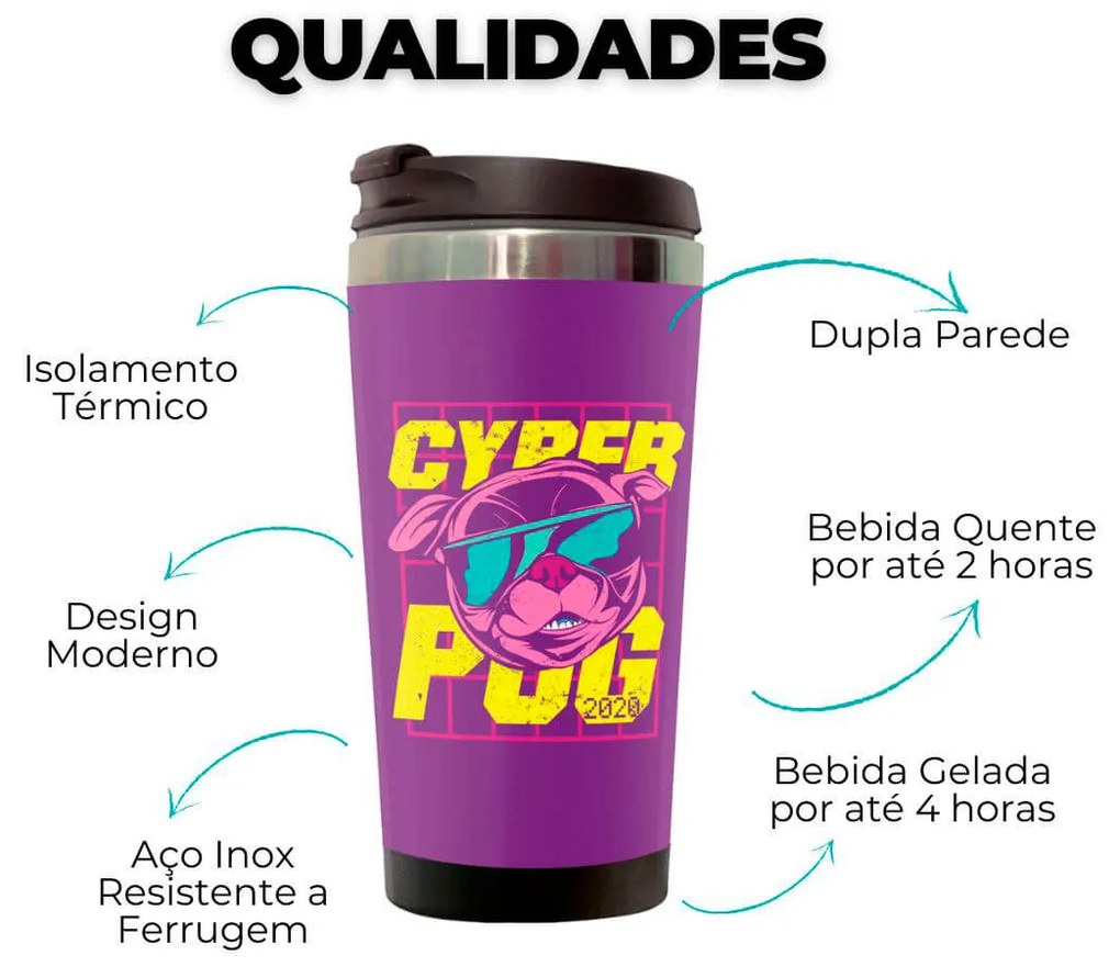 Copo Térmico 500ml Inox Cyber Pug Dog