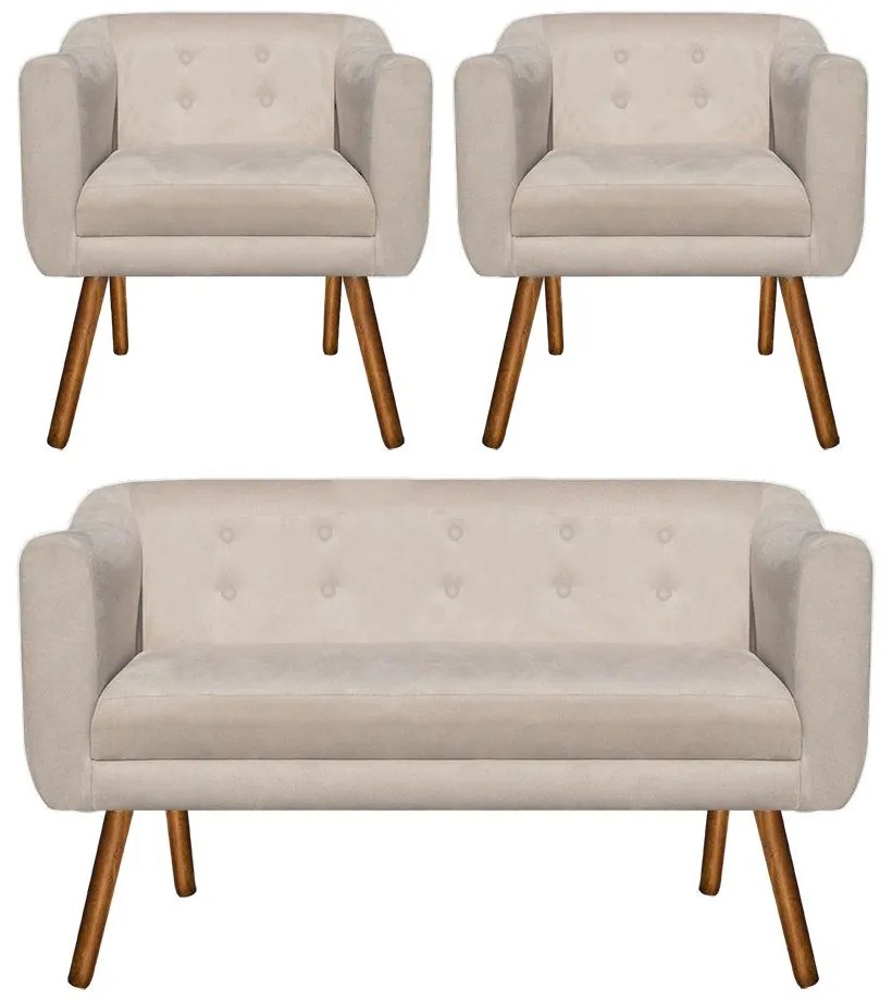 KIT 01 NAMORADEIRA E 02 POLTRONAS JULIA  - Bege