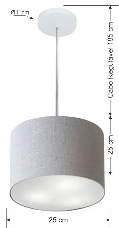 Lustre Pendente Cilíndrico Md-4209 Cúpula em Tecido 25x25cm Rustico Cinza - Bivolt