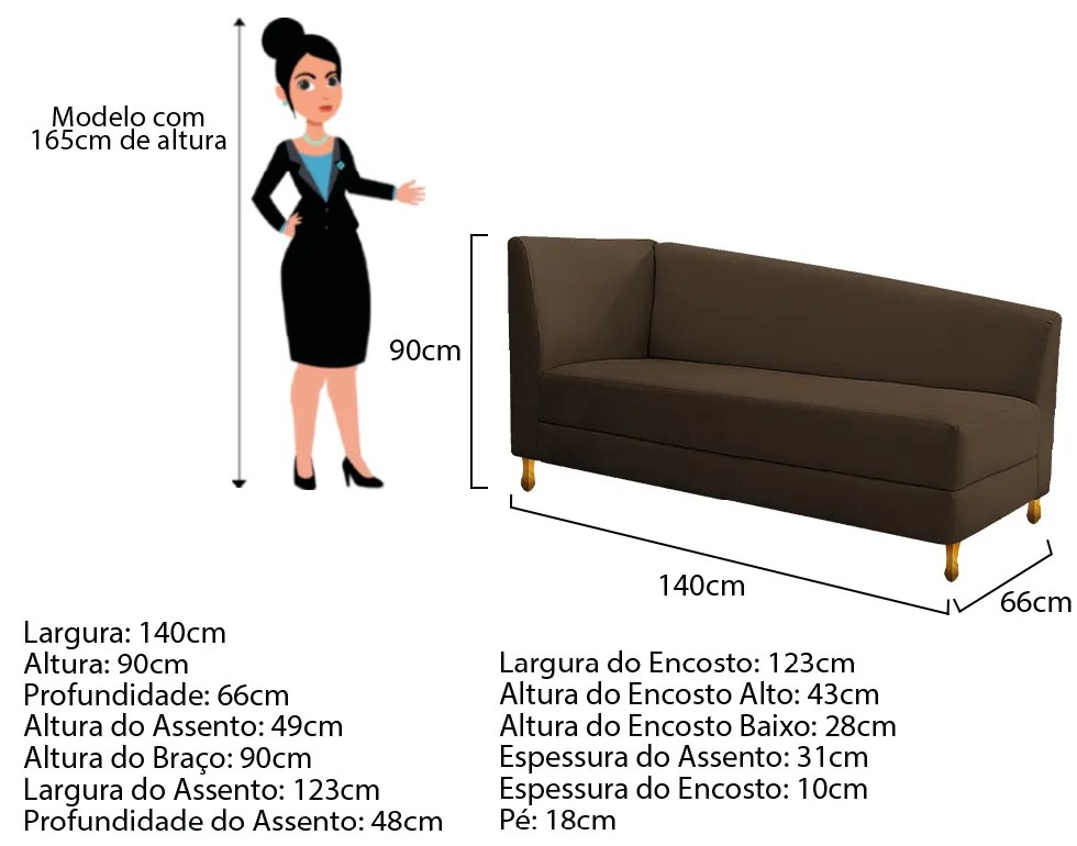Recamier Valéria 140cm Lado Esquerdo Suede Marrom - ADJ Decor