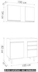 Armário Cozinha e Balcão Para Pia 100cm Luziania Cinza Claro - Lumil