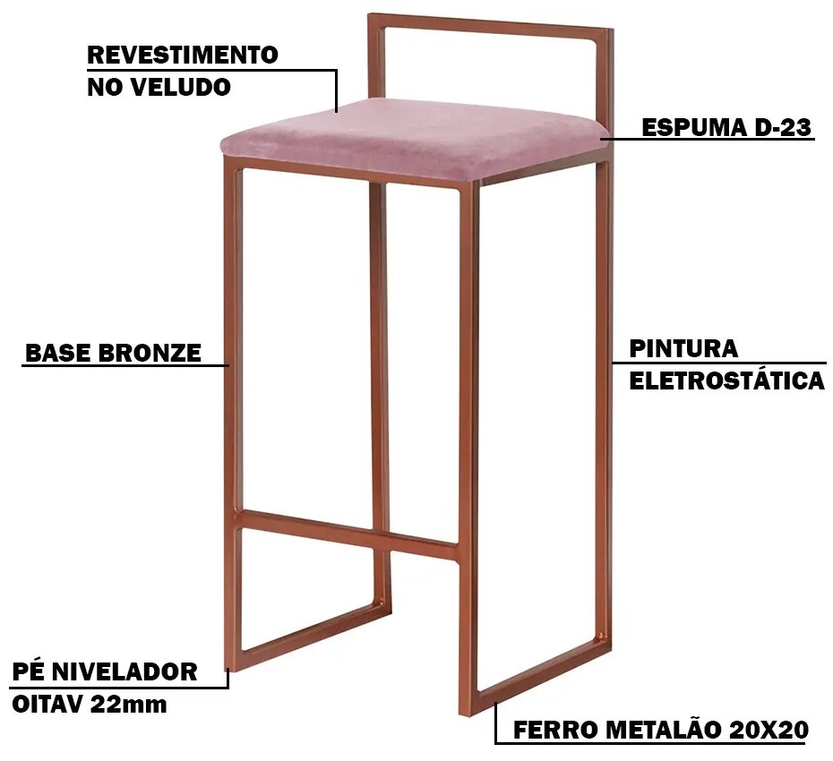 Kit 2 Banquetas Decorativa Jasmine Base Bronze Veludo Rosê G41 - Gran Belo