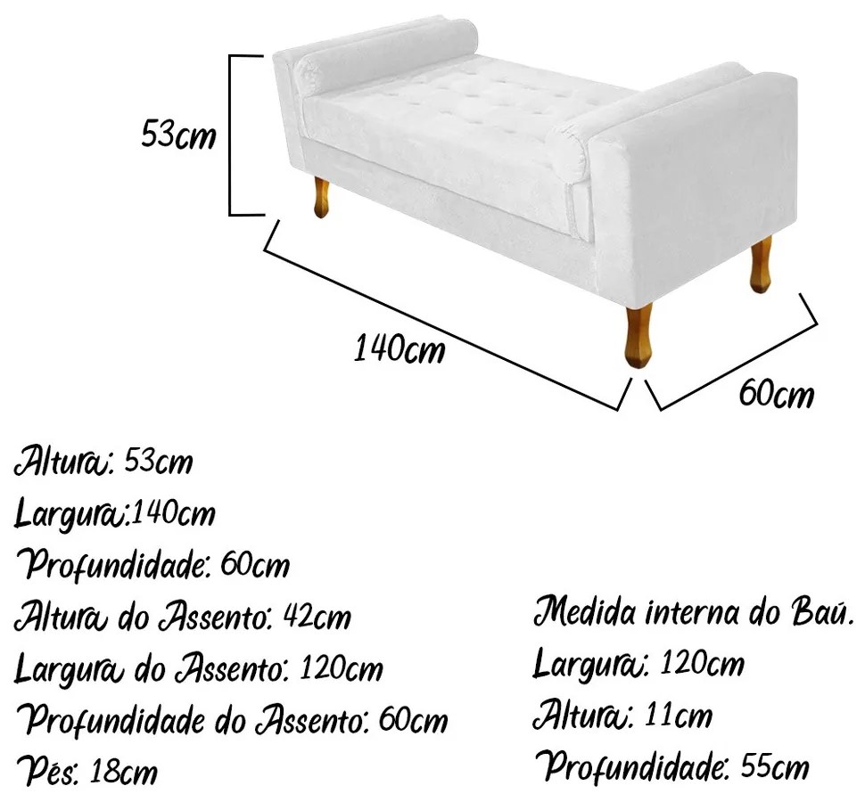 Recamier Félix Casal 140cm Suede Branco - ADJ Decor