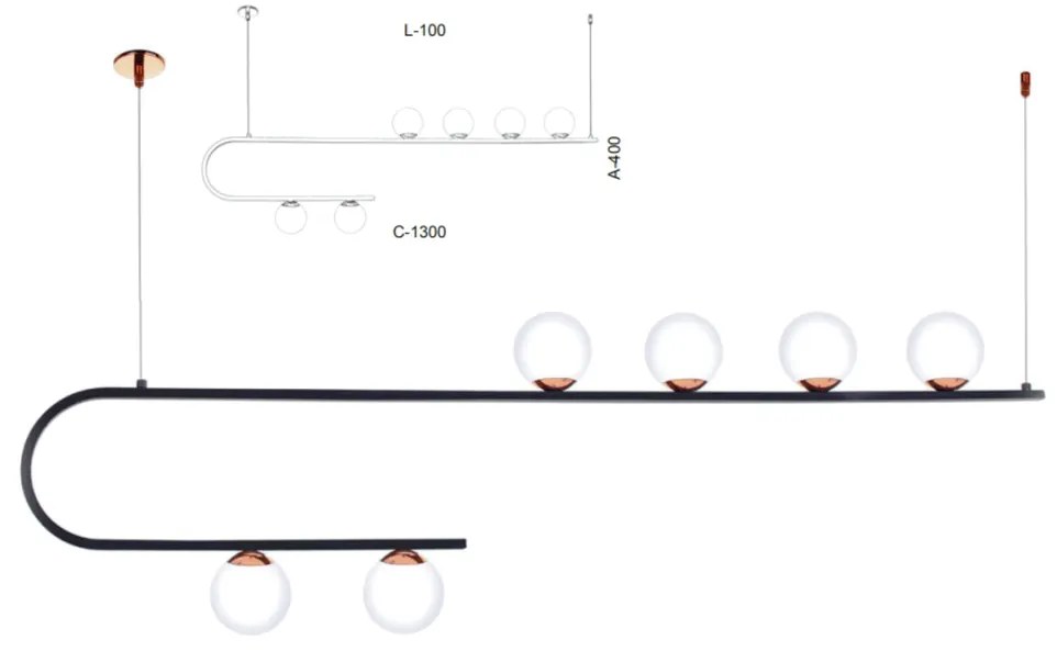 Pendente Retangular Alça 130X10X40Cm Metal E Globo Ø10Cm 06Xg9 | Old A... (PRETO, AMBAR)
