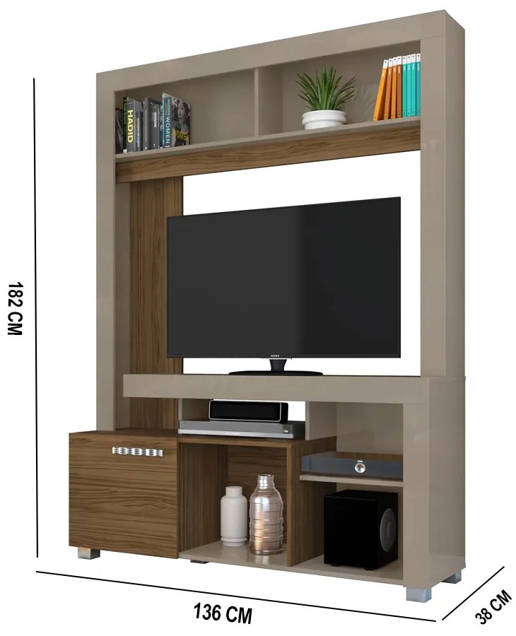 Estante de TV 50 Pol 136cm Sala de Estar Mervan M20 - D'Rossi - Fendi e Naturale