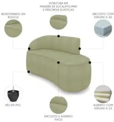 Sofá 2 Lugares Para Sala 140cm Orgânico Wendi Boucle Pistache I01 - M