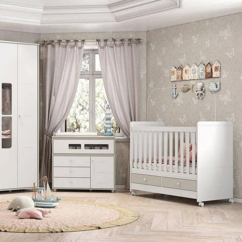 Berço Mini Cama Aquarela 2 Gavetas - Branco/Cristal