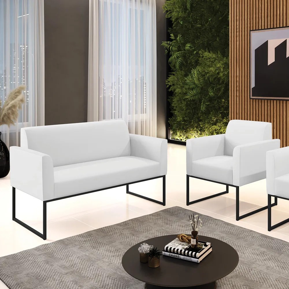 Sofá Namoradeira com Poltrona Base Industrial Preto Marisa Corino D03 - D'Rossi - Branco