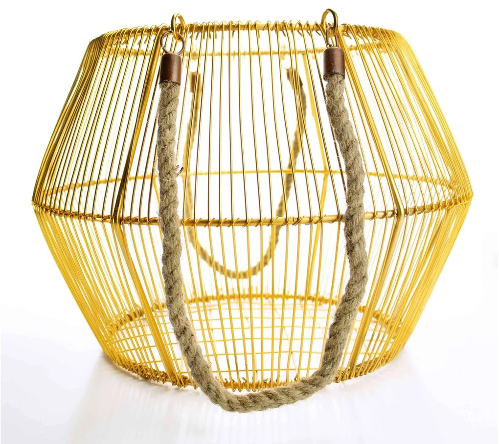 Cesto de Metal Dourado com Alça de Corda 27x36 cm - D'Rossi