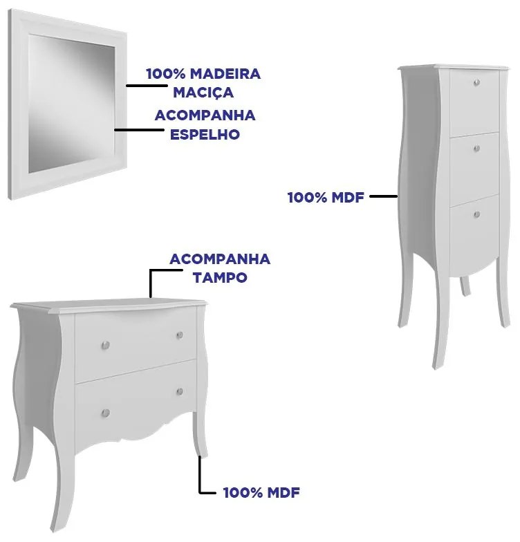 Conjunto De Banheiro Completo Classe 3 Peças Mdf - Branco