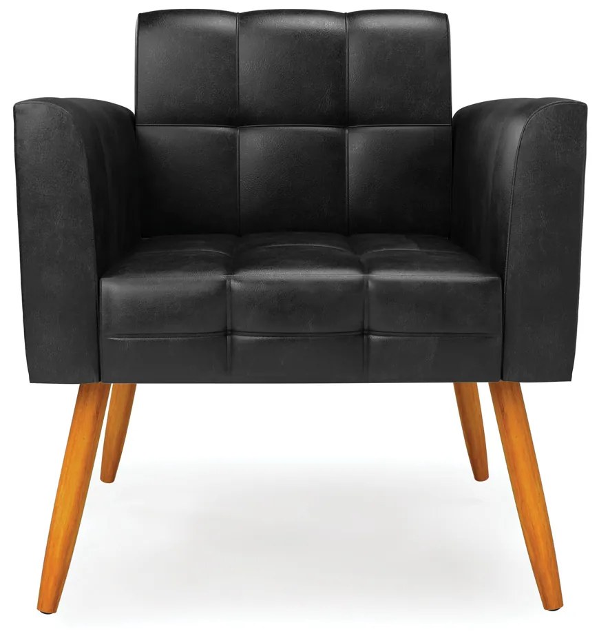 Poltrona Elisa Corano Preto Pés Palito Castanho D03 - D'Rossi