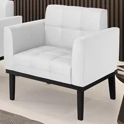 Poltrona Decorativa Base Madeira Preto Ana Sintético Branco - Ibiza