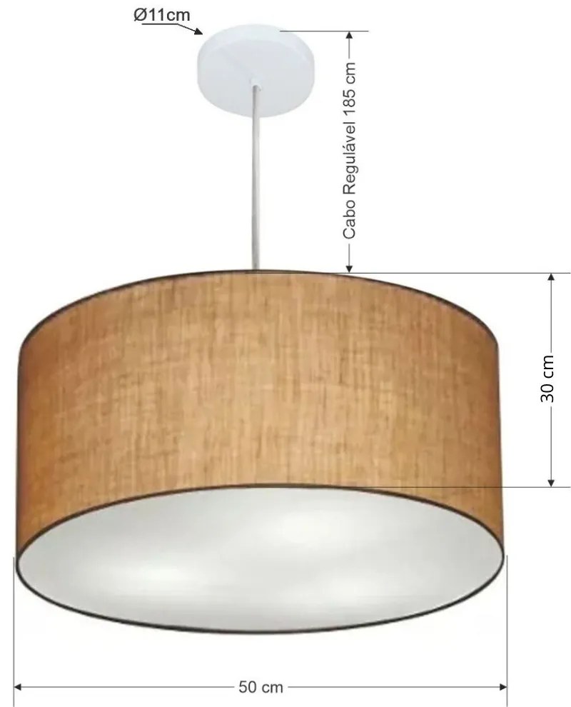Lustre Pendente Cilíndrico Md-4245 Cúpula em Tecido 50x30cm Palha - Bivolt