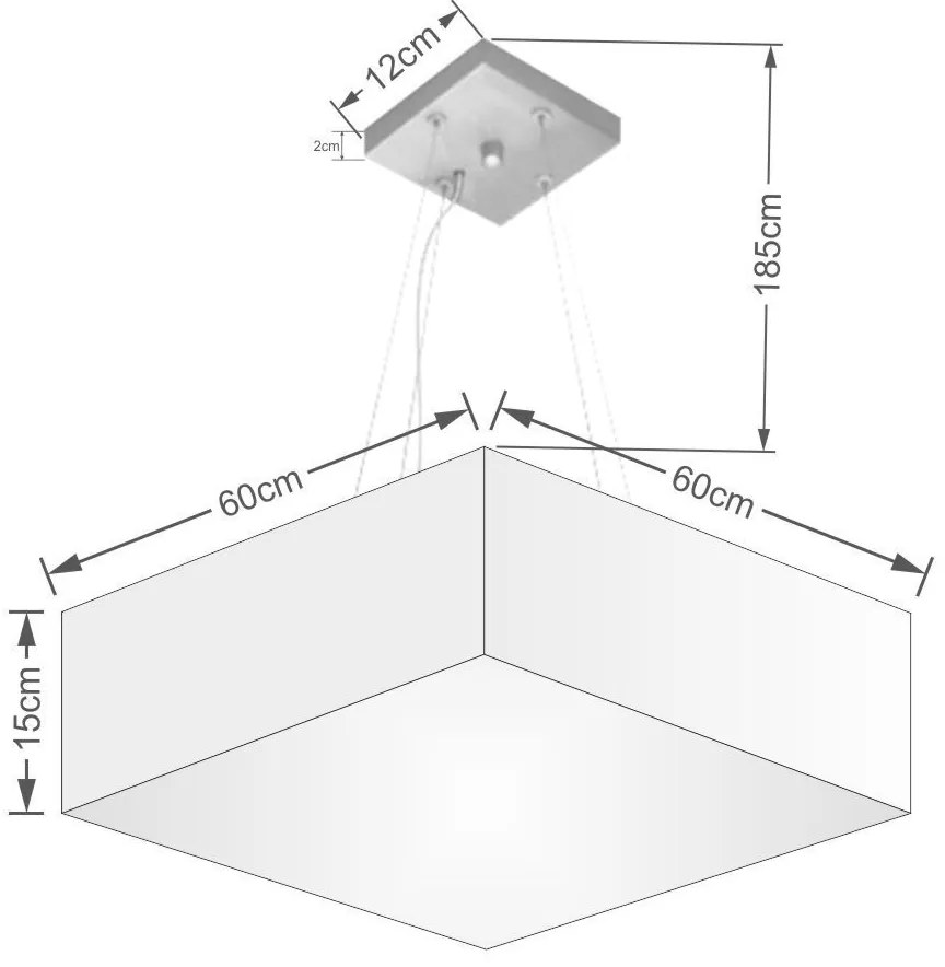 Lustre Pendente Quadrado Md-4198 Cúpula em Tecido 15/60x60cm Branco - Bivolt