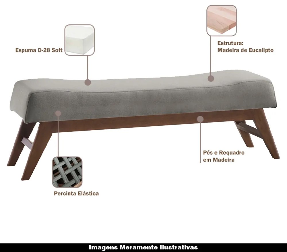 Recamier Decorativo 160cm Lionel Linho Pés Madeira Cinza/Natural G62 - Gran Belo