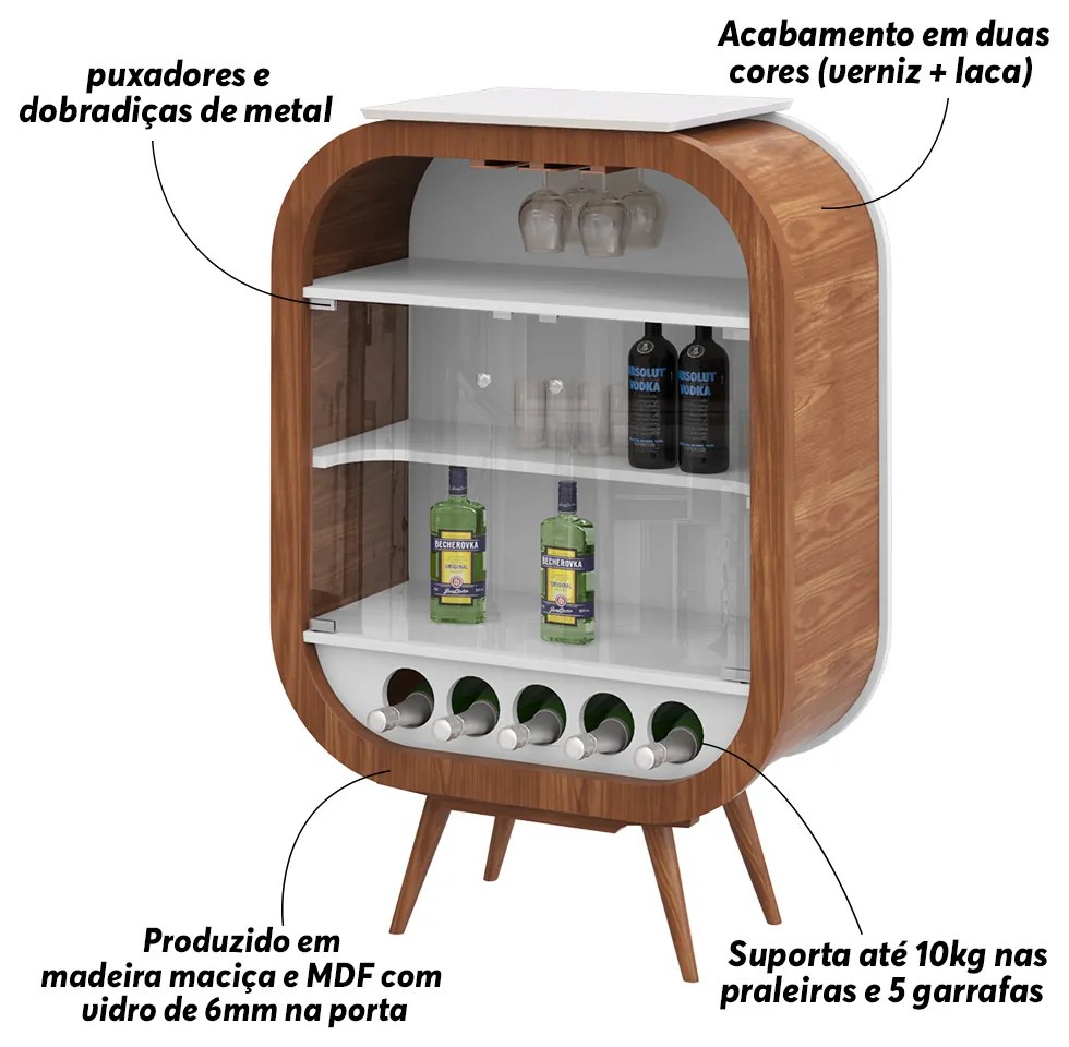 Cristaleira Bar com Nicho Sala de Estar Ateneu Pés Palito Imbuia/Branco G42 - Gran Belo