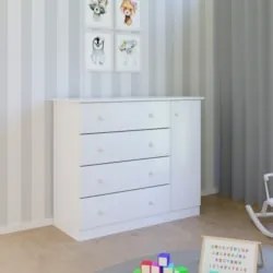 Cômoda Infantil 01 Porta e 04 Gavetas Serena Z39 Branco - Mpozenato