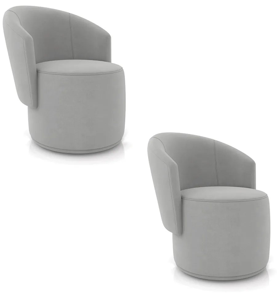 Poltrona Decorativa Orgânica Fixa para Sala Kit 2 Malu Suede M11 - D'Rossi - Cinza