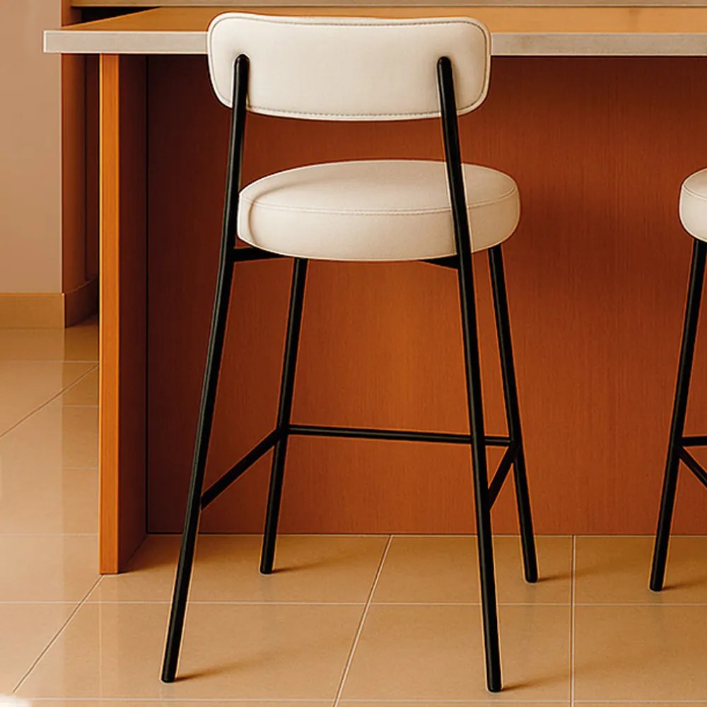 Banqueta Cozinha Alta com Encosto Industrial Preto Londres PU D03 - D'Rossi - Branco