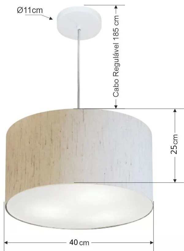 Lustre Pendente Cilíndrico Md-4099 Cúpula em Tecido 40x25cm Linho Bege - Bivolt