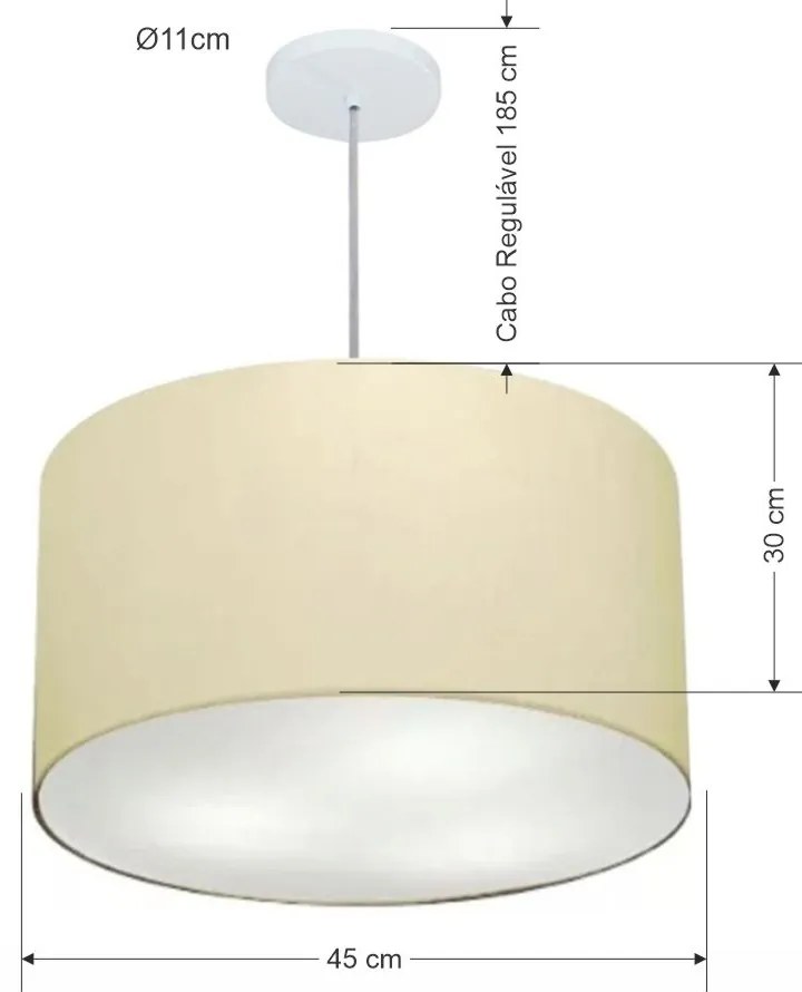 Lustre Pendente Cilíndrico Md-4250 Cúpula em Tecido 45x30cm Algodão Crú - Bivolt