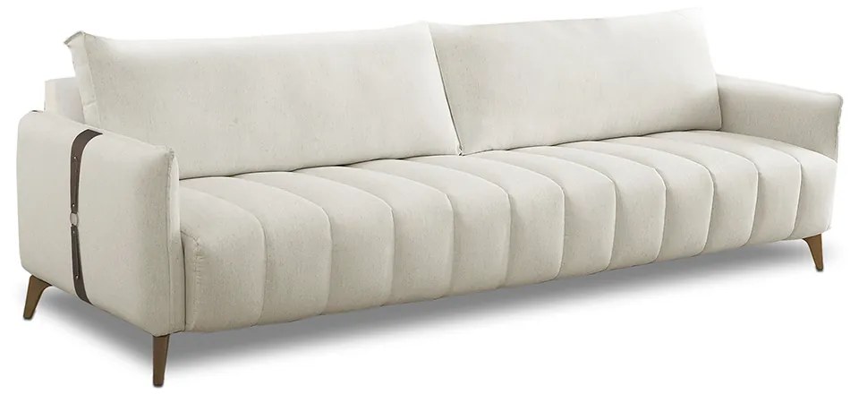 Sofá Sala de Estar Living Desing Moderno 200cm Pés em Madeira Detalhe Lateral em PU Amadeu Veludo Bege G93 - Gran Belo