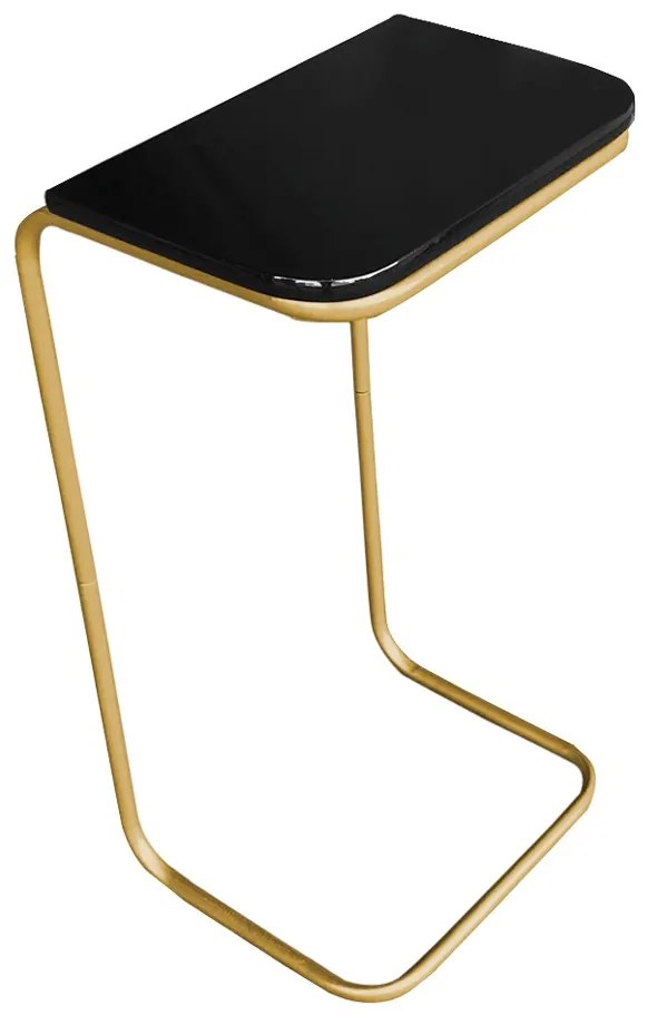 Kit 02 Mesas Lateral Tampo Preto Multiuso para Sofá Base Metálica D'Rossi - Dourado