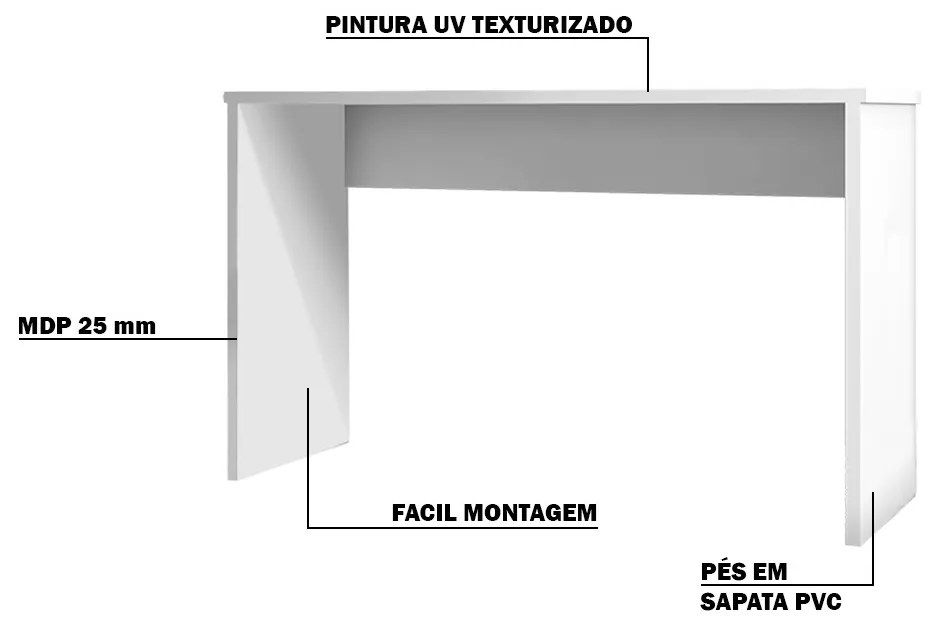 Mesa para Escritório Home Office Sem Gaveta Emma Branco Texturizado G47 - Gran Belo