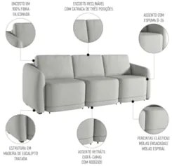 Sofá Cama Casal para Sala 246cm Polska Z08 Linho Cinza - Mpozenato