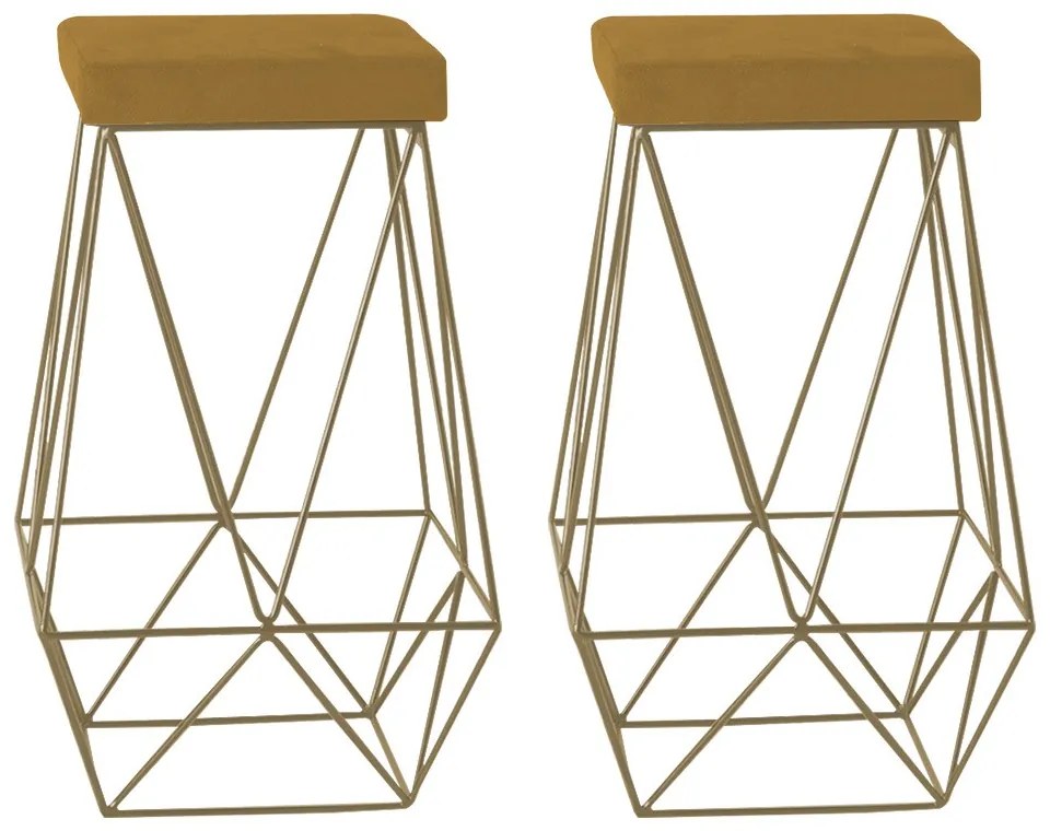 Kit 2 Banqueta Decorativa Kathy Base Gold Suede Mostarda G41 - Gran Belo