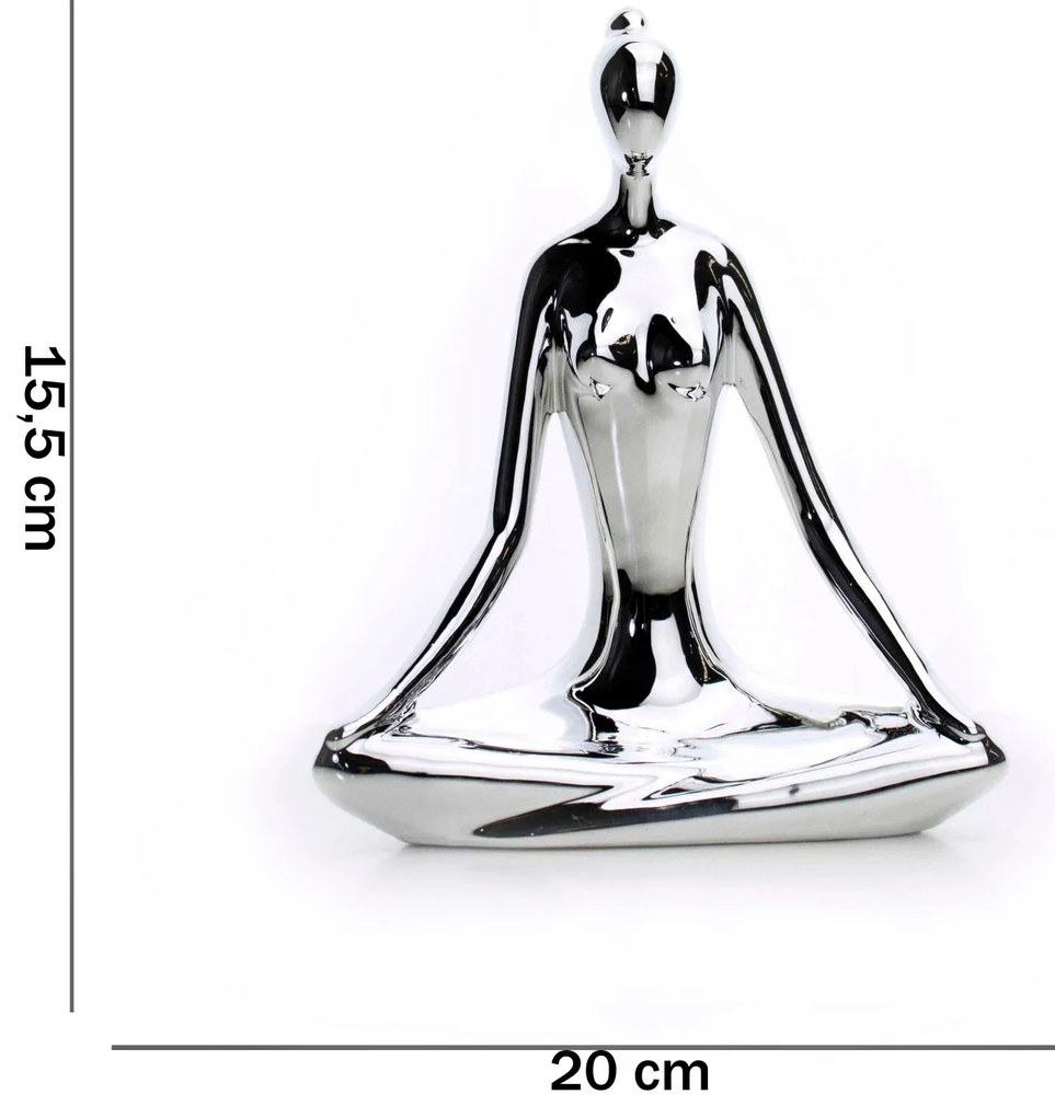 Escultura Yoga Prata Em Porcelana Pose Meditação Lótus 15,5x20 Cm - D'Rossi
